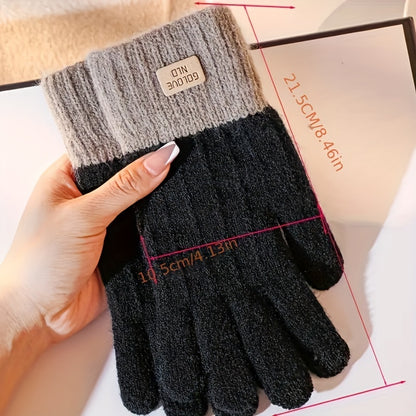 WarmthPlus Color Block Knitted Gloves - Soft, Thick, and Elastic Winter Gloves for Cold Weather - Premium Cotton, Coldproof, and Comfortable Fit for Women