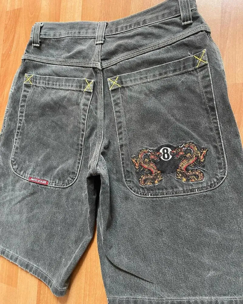 Men's Pants JNCO Shorts Y2K Hip Hop Pocket Baggy Denim Gym Men Women  Summer Haruku Gothic Basketball Streetwear