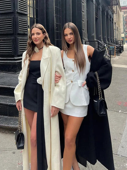 Elegant Top Skirts Set Women White Single Breasted Square Collar Sleeveless Vest Suit Mini Skirt Sets Summer Lady Outfits 240511