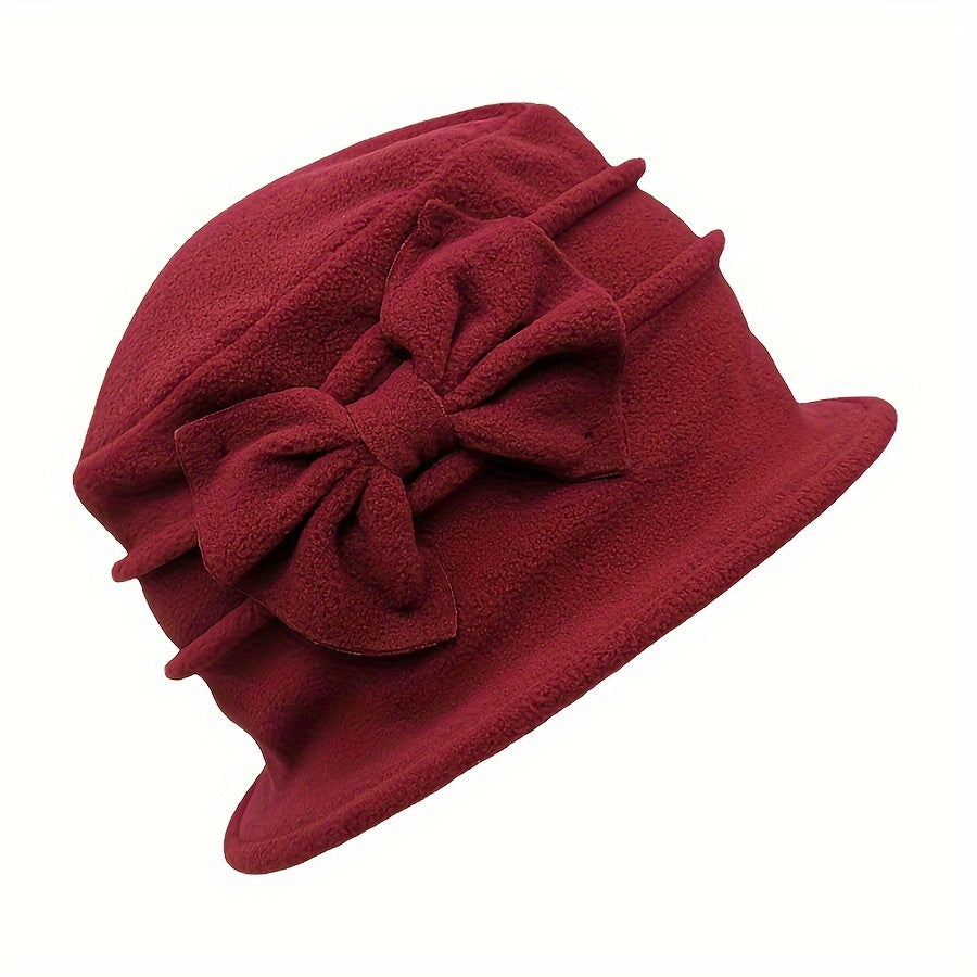 Cozy Double-Layer Fleece Bucket Hat For Women - Elegant Bowknot Design, Thick Warm Winter Cap