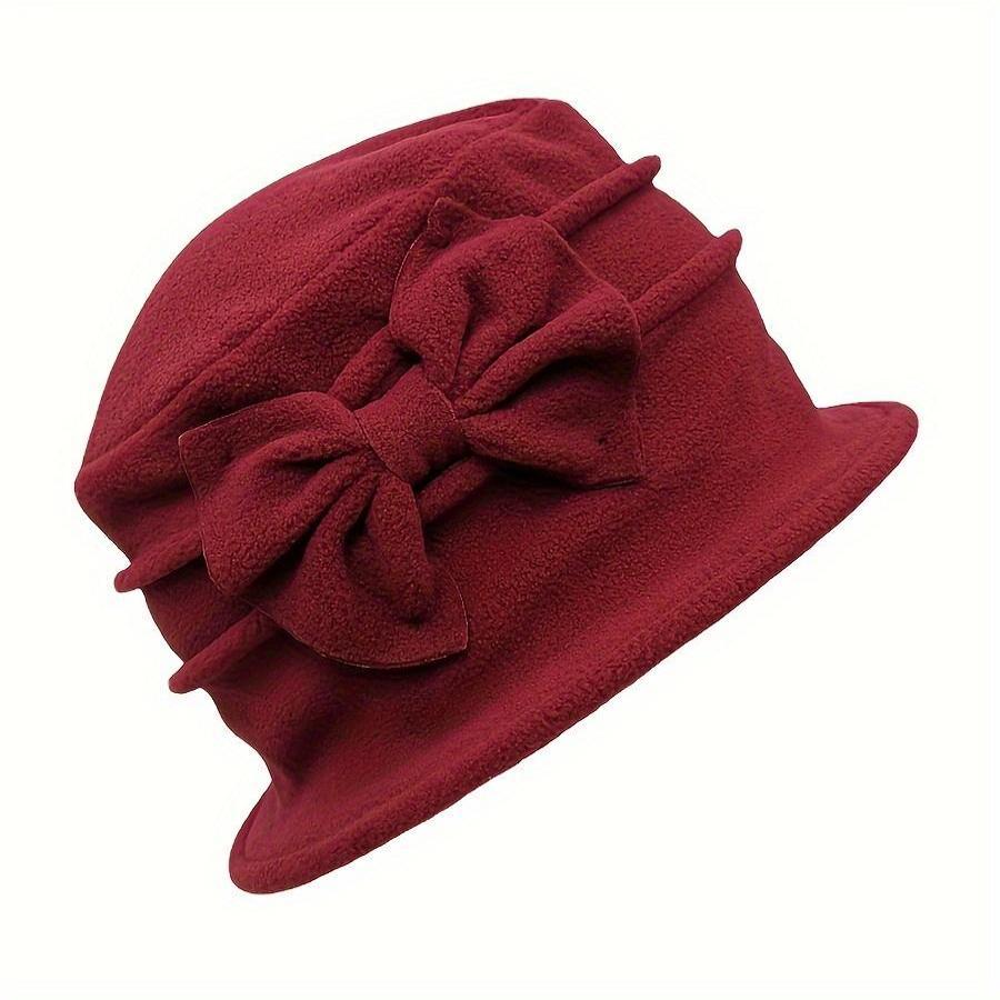 Cozy Double-Layer Fleece Bucket Hat For Women - Elegant Bowknot Design, Thick Warm Winter Cap