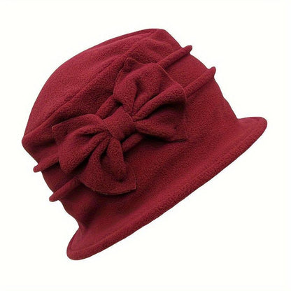 Cozy Double-Layer Fleece Bucket Hat For Women - Elegant Bowknot Design, Thick Warm Winter Cap