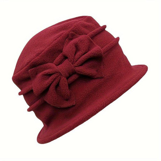 Cozy Double-Layer Fleece Bucket Hat For Women - Elegant Bowknot Design, Thick Warm Winter Cap