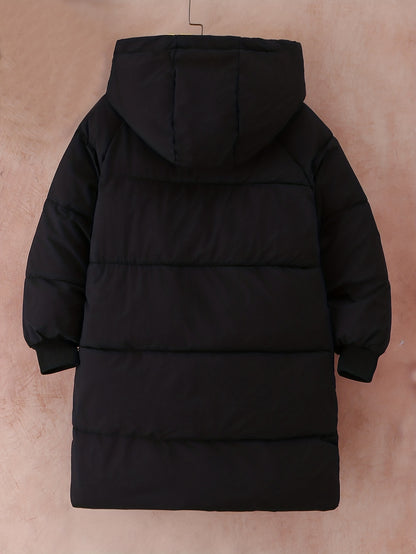 Kid's Hooded -padded Jacket, Warm Zip Up Long Coat, Boy's Clothes For Winter Outdoor, As Christmas Gift