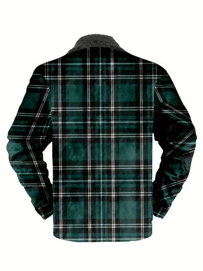 WarmthMaster Plaid Fleece Coat - Soft, Thick, and Retro-Style Zip-Up Jacket with Casual Lapel for Fall and Winter - Perfect for Outdoor Activities