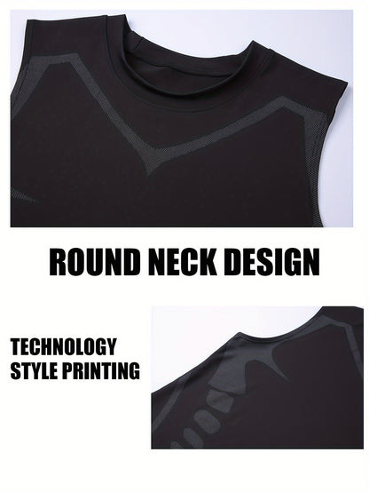 Men's Premium Quick-Dry Tank Top - Ultra-Breathable, High-Elasticity, Round Neck, Sleeveless Design - Ideal for Sports, Fitness, Ball Games, Athletic Style, Comfortable Wear, Moisture-Wicking, Anti-Shrinkage, Easy Care