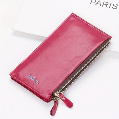 Classic Bi-Fold Faux Leather Long Wallet - Double Zipper, Multiple Card Slots, Slim Design, Elegant Clutch Purse with Snap Closure and Faux Leather Lining