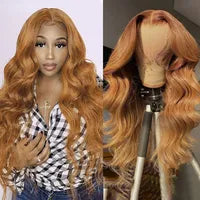 Ombre Ginger Orange Colored Lace Front Human Hair Wigs For Women Transparent Lace Body Wave Synthetic Wig Pre Plucked 180%