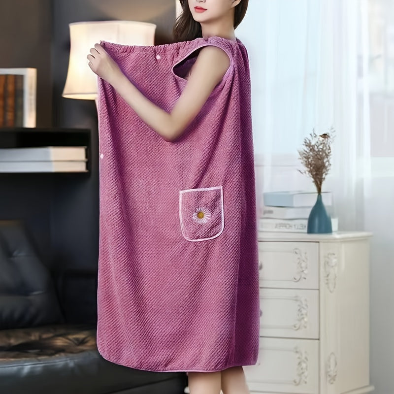 Ultra-Soft Plus Size Bathrobe - Highly Absorbent, Non-Shedding Polyester Blend, Machine Washable with Pocket Detail