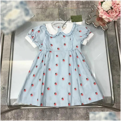 Girls Dresses 23Ss Princess Dress Short-Sleeved Kids Designer Clothes Lapel Lattice Splicing Belt Shirtdress Big Shirt Skirts Drop Del Dhnu8