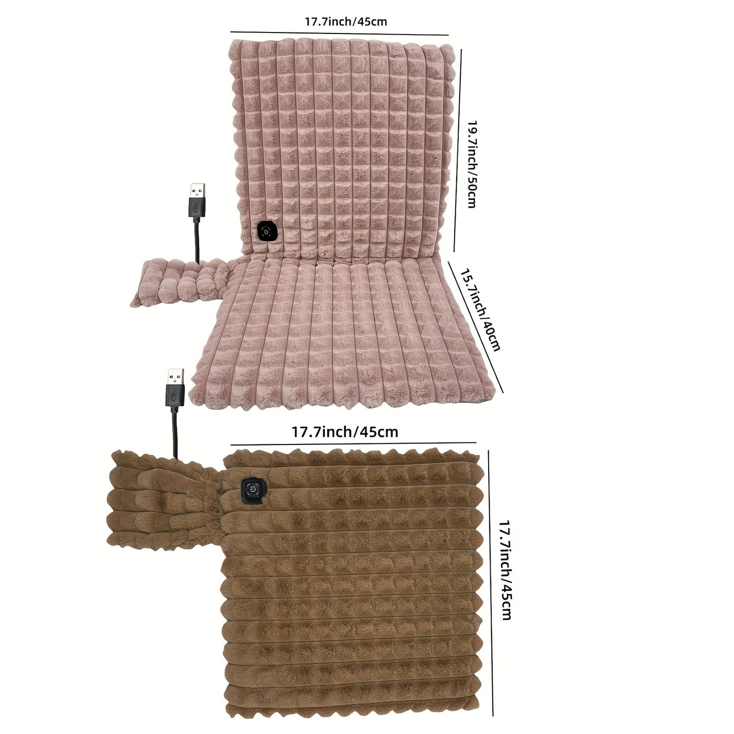 USB-Powered Faux Rabbit Fur Heated Seat Cushion - 3 Temperature Settings, Portable & Washable for Home, Office, Camping | Non-Slip Back, Large Area Coverage