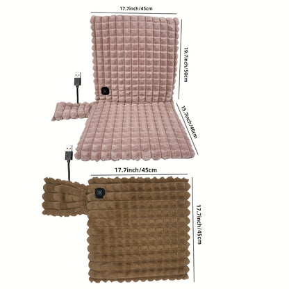 USB-Powered Faux Rabbit Fur Heated Seat Cushion - 3 Temperature Settings, Portable & Washable for Home, Office, Camping | Non-Slip Back, Large Area Coverage