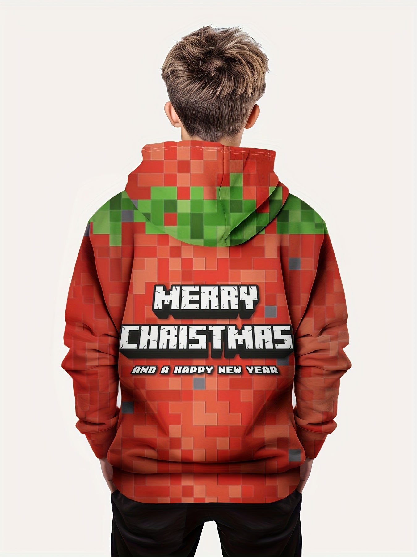 3D Print Boys Hoodie, Stay Stylish and Cozy Merry Christmas Building Blocks Sweatshirt for Little Fashionista - Perfect Essential for Spring, Fall, and Winter