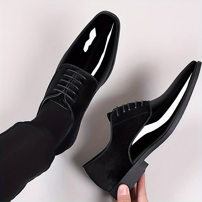 Elegant Men's Square-Toe Oxford Shoes: Lace-Up, Sleek PU Perfect for Office & Formal Wear – Comfort & Style Combined