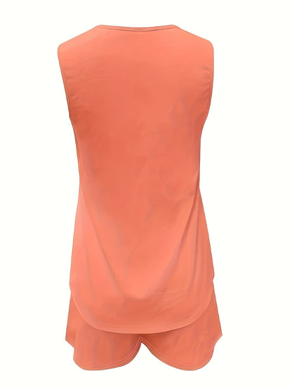 Chic Summer Two-piece Set - V-Neck Sleeveless Tank Top and Matching Shorts for Women - Casual and Comfortable Outfit