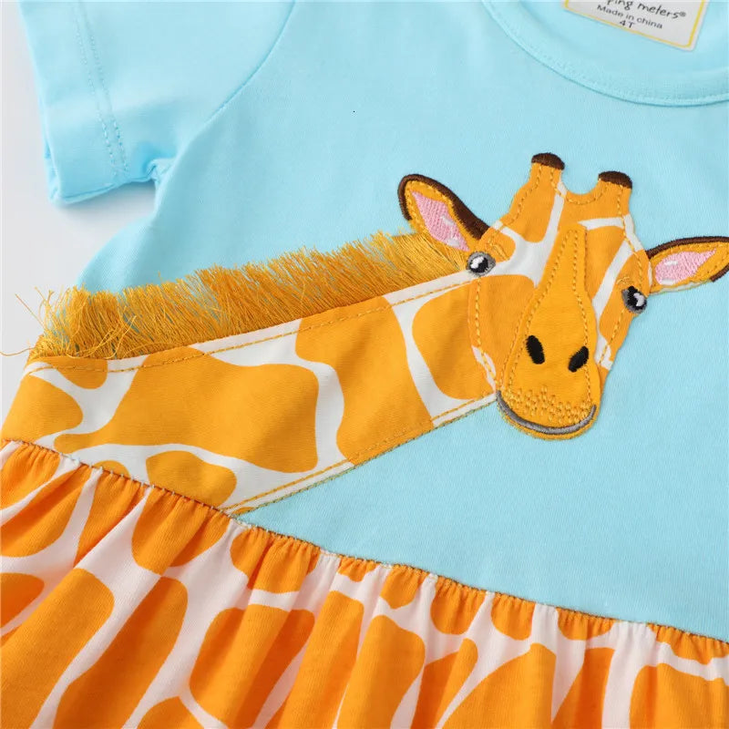 Girl s Dresses Jumping Meters Princess Baby With Giraffe Applique Cute Summer Girls Party Dress Fashion Children s Clothes Selling 230422