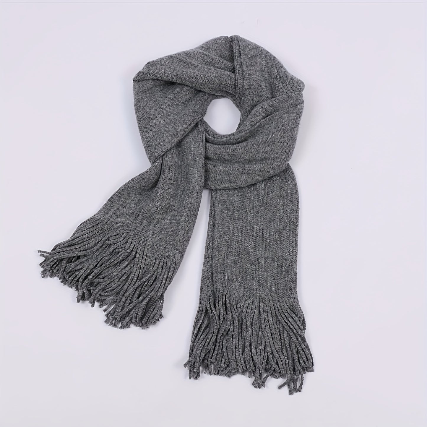 1pc Unisex Fashionable Casual Business Solid Color Tassel Warm Cold-proof Scarf