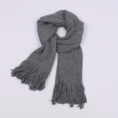 1pc Unisex Fashionable Casual Business Solid Color Tassel Warm Cold-proof Scarf