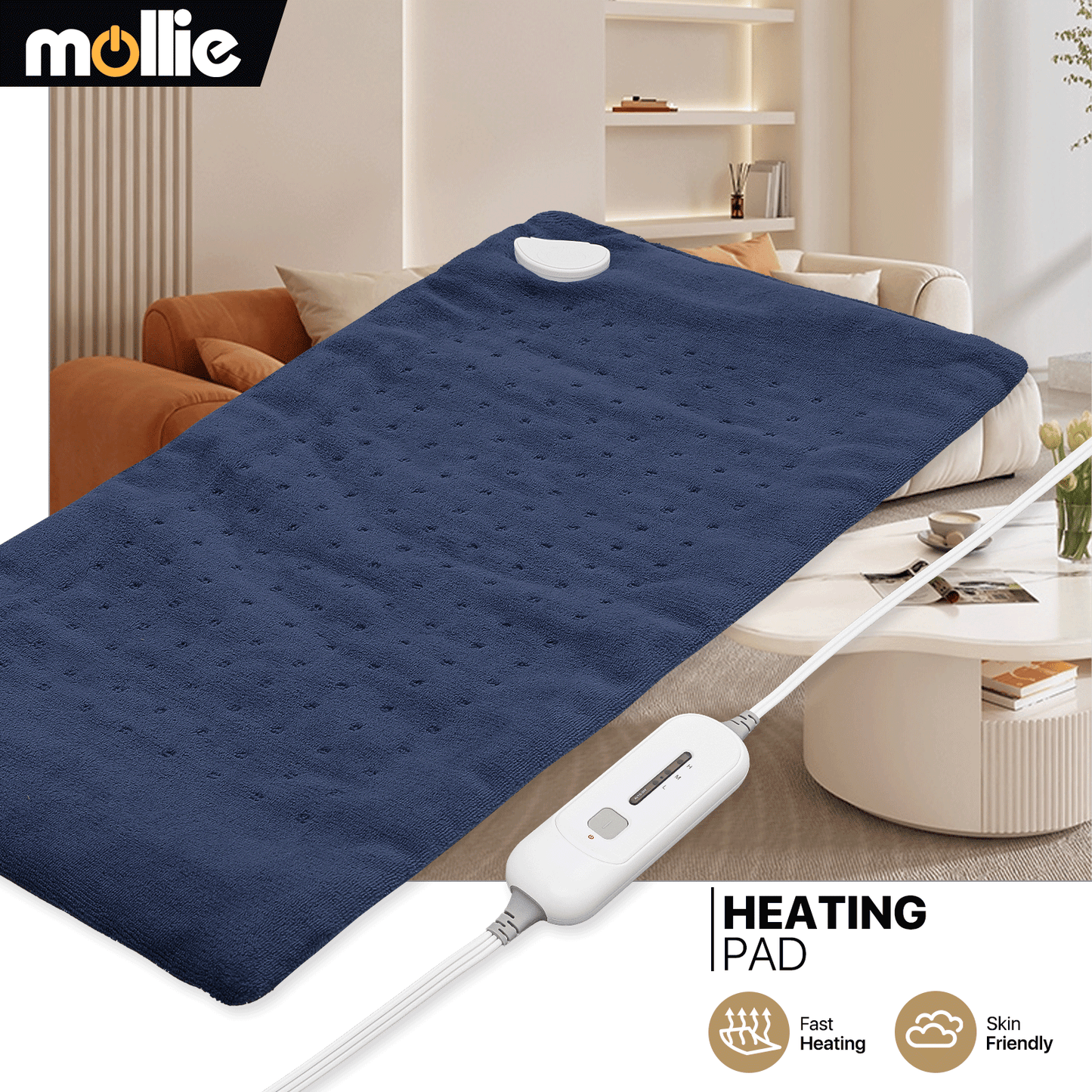 MoNiBloom Electric Heating Pad 12" x 24" Heating Pad 3 Heat Settings & 90 Min Machine-Washable Auto-Off Heated Pad Soft Warm Electric Heated Pad