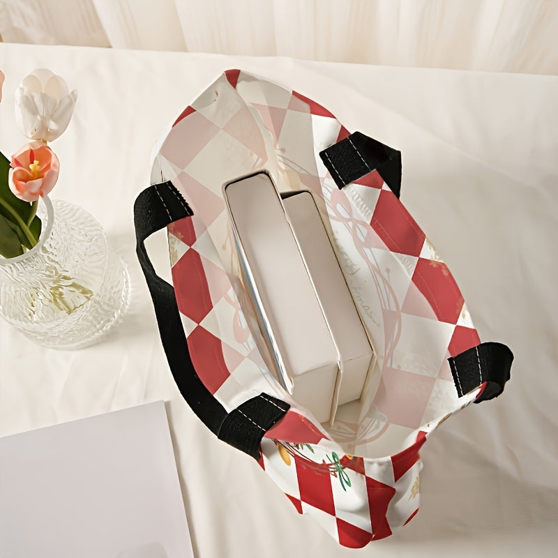 Festive Christmas Nutcracker Pattern Tote Bag - Stylish Reusable Polyester Shoulder Bag with Multi-Functional Design, Durable Casual Shopper, Letter Print, Non-Washable, Perfect for Holiday Shopping and Daily Use