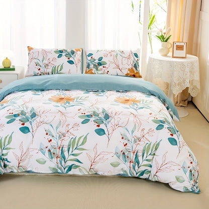 3pcs Floral Print Duvet Cover Set, Soft Microfiber Bedding With 1 Duvet Cover And 2 Pillowcases - No Comforter Or Pillow Core, Elegant Bedroom Decor