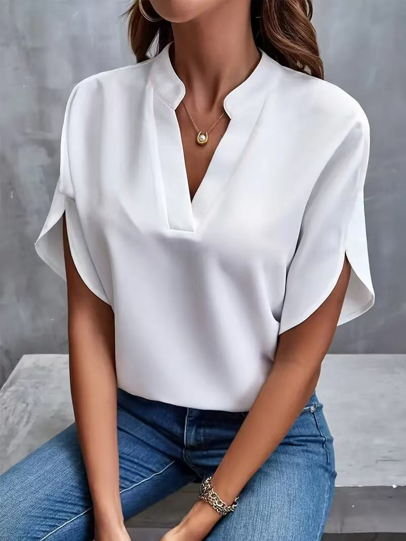 flowersverse Loose Batwing Sleeves Solid Color V-Neck Blouses&Shirts Tops