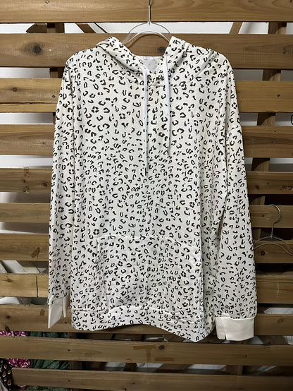 Trendy Leopard Print Hoodie - Adjustable Drawstring, Relaxed Fit, Soft Long Sleeves - Stylish Womens Casual Wear for Everyday Comfort