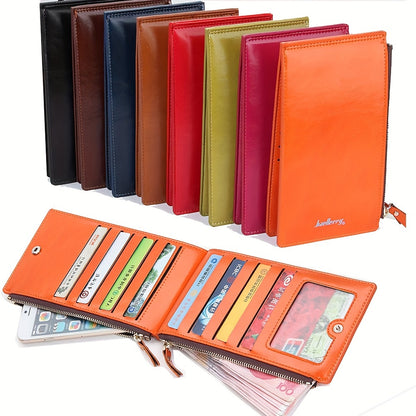 Classic Bi-Fold Faux Leather Long Wallet - Double Zipper, Multiple Card Slots, Slim Design, Elegant Clutch Purse with Snap Closure and Faux Leather Lining