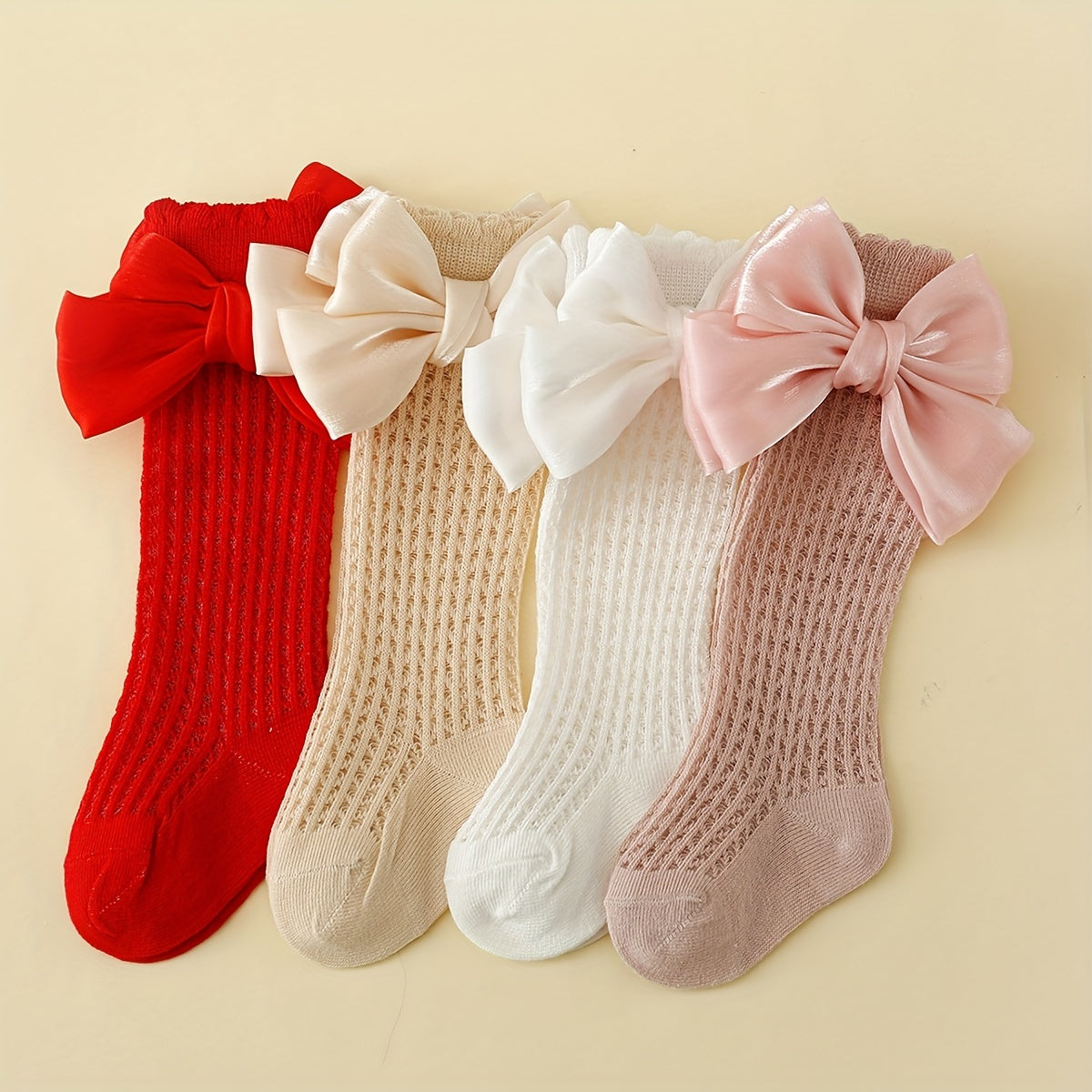 4pairs Baby Bow Mesh Knee-High Socks For Kids