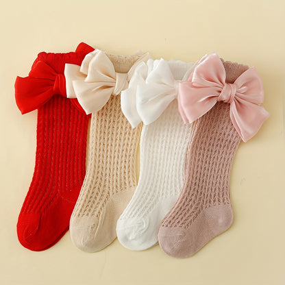 4pairs Baby Bow Mesh Knee-High Socks For Kids