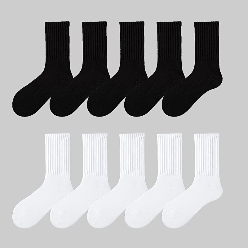 10 Pairs Of Teenager's Solid Color Fashion Crew Socks, Comfy Breathable Casual Socks For All Seasons Wearing