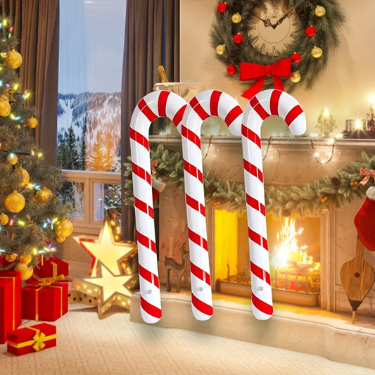 3pcs, Modern Red & White Inflatable Candy Cane Balloons, Festive Christmas Home Decor, No Power Needed, Xmas Gift, Party Supplies for Kitchen & Home