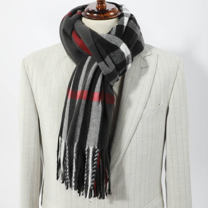 1pc Men's Casual Versatile Imitation Cashmere Striped Tassel Warm Scarf Shawl Daily Matching