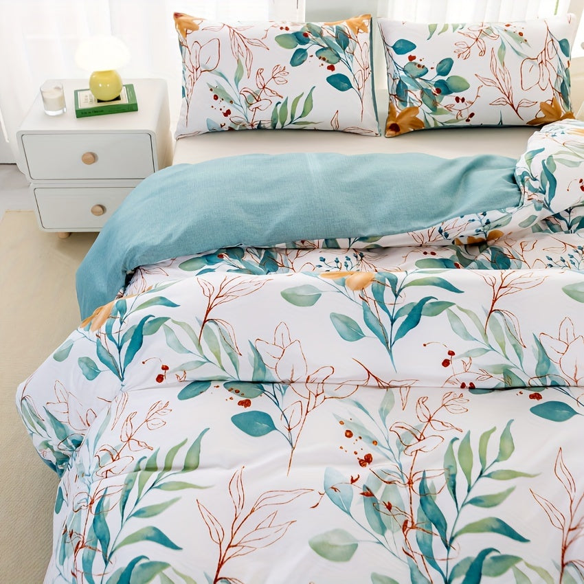 3pcs Floral Print Duvet Cover Set, Soft Microfiber Bedding With 1 Duvet Cover And 2 Pillowcases - No Comforter Or Pillow Core, Elegant Bedroom Decor
