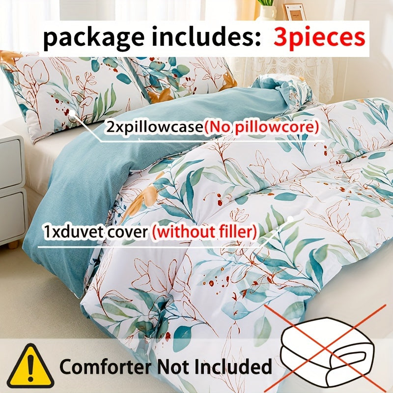 3pcs Floral Print Duvet Cover Set, Soft Microfiber Bedding With 1 Duvet Cover And 2 Pillowcases - No Comforter Or Pillow Core, Elegant Bedroom Decor