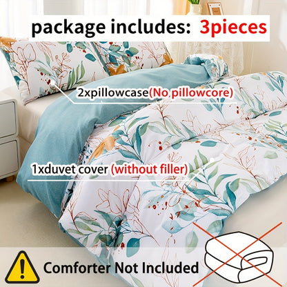 3pcs Floral Print Duvet Cover Set, Soft Microfiber Bedding With 1 Duvet Cover And 2 Pillowcases - No Comforter Or Pillow Core, Elegant Bedroom Decor