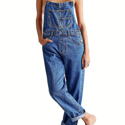 Women Denim Long Jumpsuit Casual Spaghetti Strap Wide Leg Romper Pants Summer Baggy Bib Overalls