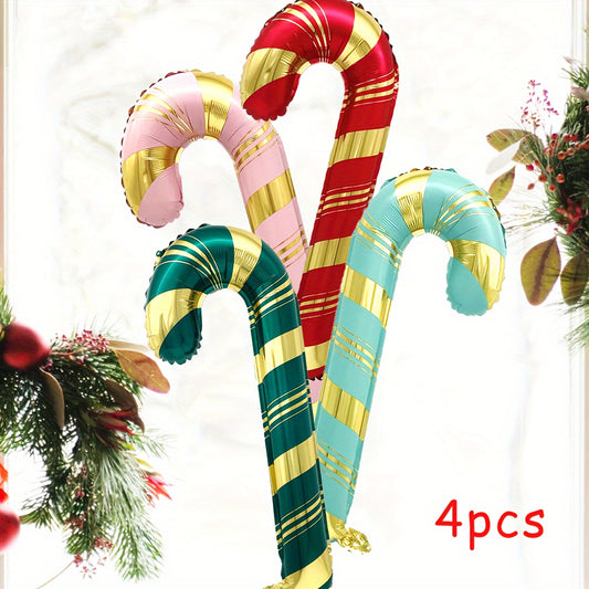 Set of 4 Christmas Candy Cane Foil Balloons - Festive Aluminum Film Balloon Decorations for Holiday Party & Christmas Photography Props