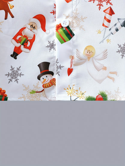 Christmas Fun Boys' Long Sleeve Button-Down Shirts - Merry Santa Claus and Deer Allover Print Tops for Spring and Fall Outwear - Comfortable Casual Wear for Holiday Season