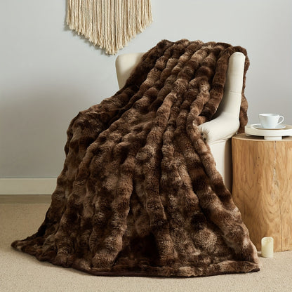 1pc Luxurious Tie-Dye Faux Rabbit Fur Shaggy Blanket - Soft, Fluffy, Plush Throw for Bed, Sofa, Nap - Warm, Cozy, and Velvety Texture