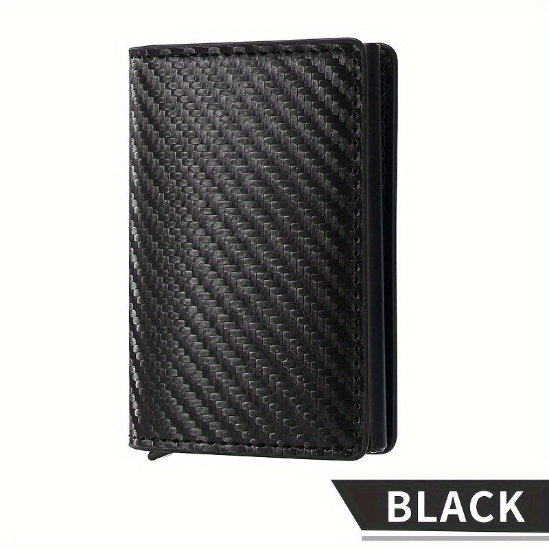 Men's Sleek Carbon Fiber Wallet - RFID Secure, Pop-Up Card Holder, Slim & Stylish, Perfect Business Gift