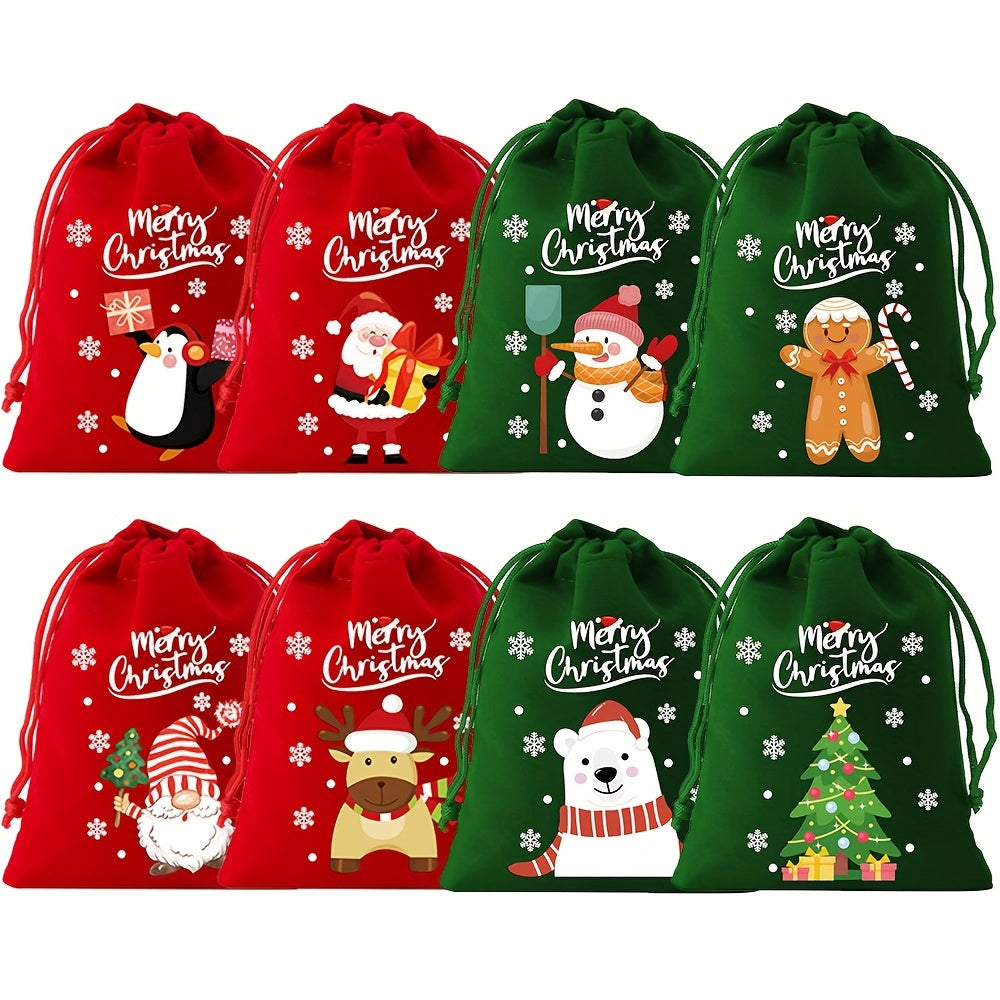 8pcs Christmas Velvet Drawstring Gift Bags Set - Perfect for Candy, Jewelry & Party Favors - Ideal for Weddings, Birthdays & Holidays