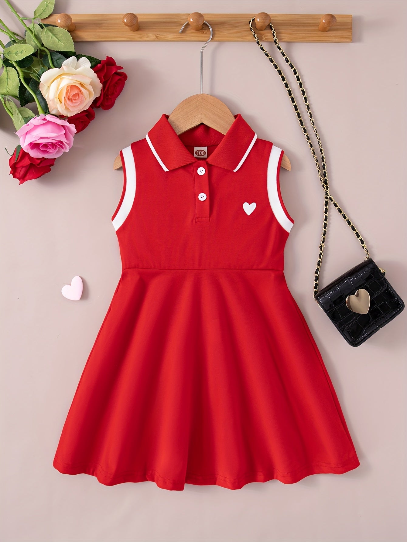 Trendy Sweet Girls Heart Print Sleeveless Dress - Fashion Splicing, Adorable Collar, Perfect for Summer Holidays & Parties - A Delightful Gift Idea