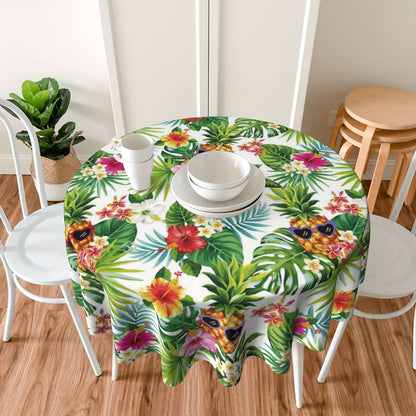 1pc Vibrant Hawaiian Pineapple Polyester Tablecloth - Waterproof, Stain-Resistant, Wrinkle-Free, Easy-Care Green Table Cover with Palm Leaves Design - Perfect for Home Kitchen Dining Party Decoration and Room Decor