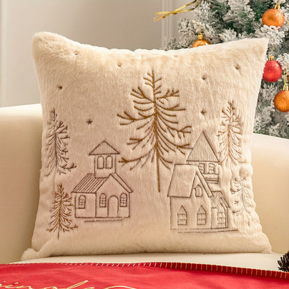 Christmas Embroidered Throw Pillow Cover - Festive Holiday Decor for Living Room & Bedroom, Zip Closure, Machine Washable, White