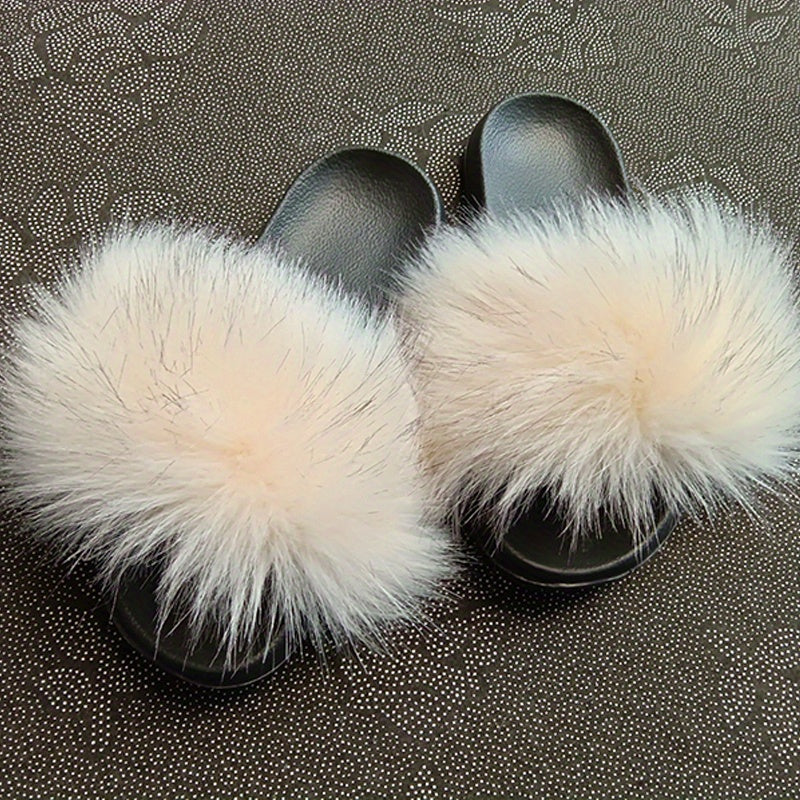 Luxurious Womens Faux Fur Slides - Soft Open Toe Slip-Ons - Ultra-Plush Indoor Slippers for Cozy Lounging - Comfortable Flat Sole - Perfect for Bedroom & Casual Wear