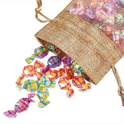 20pcs Transparent Window Gift Bag, Burlap Organza Splicing Drawstring Bag, Party Favor Supplies, Christmas & New Year Gift Wrapping And Storage Supplies