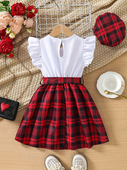 Summer Chic Girls' Dress - Vibrant Plaid with Playful Ruffles & Bow Belt Detail - Perfect for Parties & Special Occasions