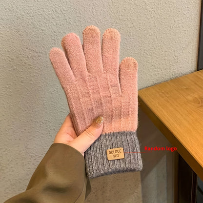 WarmthPlus Color Block Knitted Gloves - Soft, Thick, and Elastic Winter Gloves for Cold Weather - Premium Cotton, Coldproof, and Comfortable Fit for Women