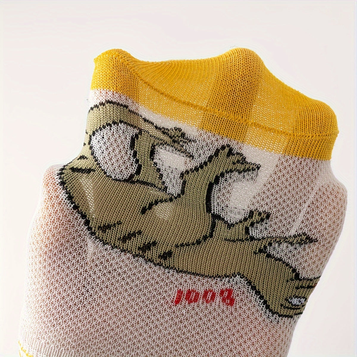 5 Pairs Of Boy's Trendy Dinosaur Pattern Thin & Mesh Breathable No Show Socks, Comfy Casual Soft Socks For Kid's Outdoor Activities